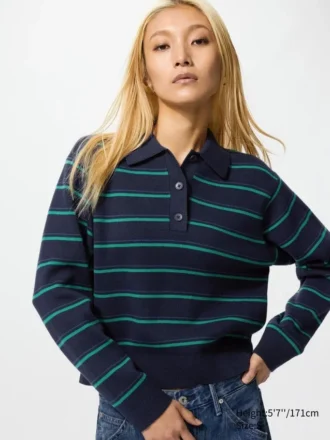 Women’s Smooth Cotton Polo Sweater | Striped