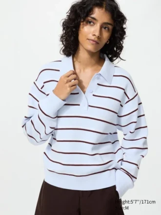 Women’s Smooth Cotton Polo Sweater | Striped