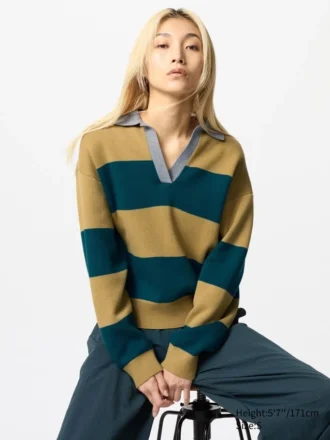 Women’s Smooth Cotton Relaxed Polo Sweater | Striped