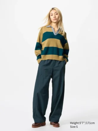 Women’s Smooth Cotton Relaxed Polo Sweater | Striped