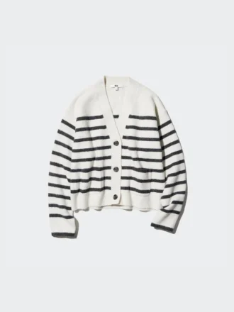 Women’s Souffle Yarn Short Cardigan | Striped | V-Neck