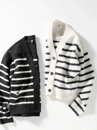 Women’s Souffle Yarn Short Cardigan | Striped | V-Neck