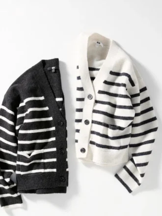 Women’s Souffle Yarn Short Cardigan | Striped | V-Neck