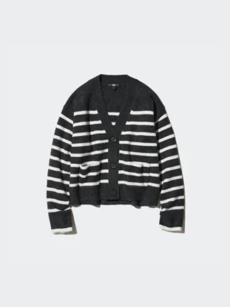 Women’s Souffle Yarn Short Cardigan | Striped | V-Neck
