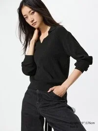 Women’s Washable Knit Ribbed Polo Sweater