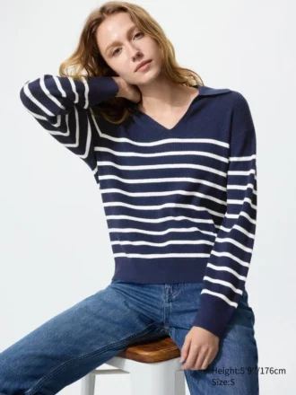 Women’s Washable Knit Ribbed Polo Sweater | Striped